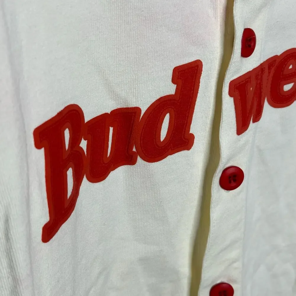 Budweiser White Red Button Up Baseball Short Sleeve Top Cotton USA Men Large L - Picture 6 of 14